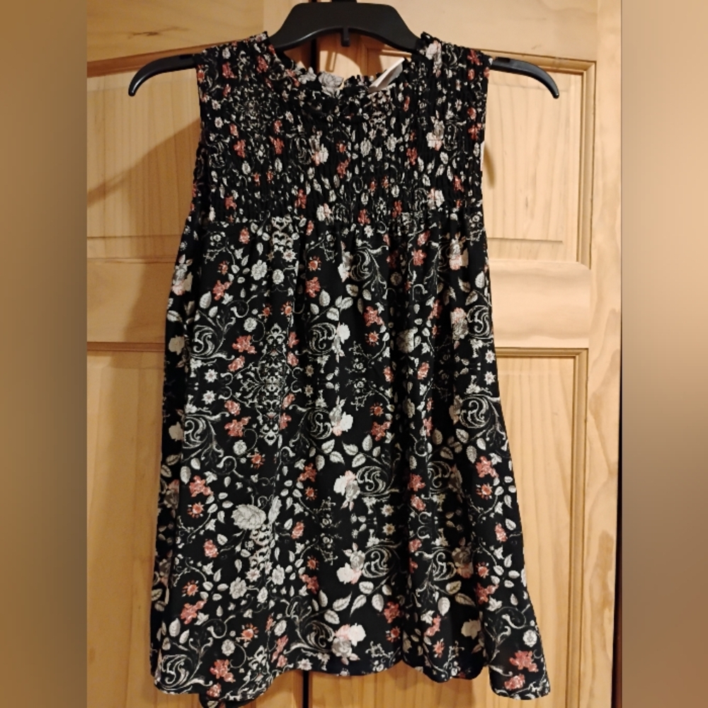 Floral Sleeveless Top - Black,Rose, and White